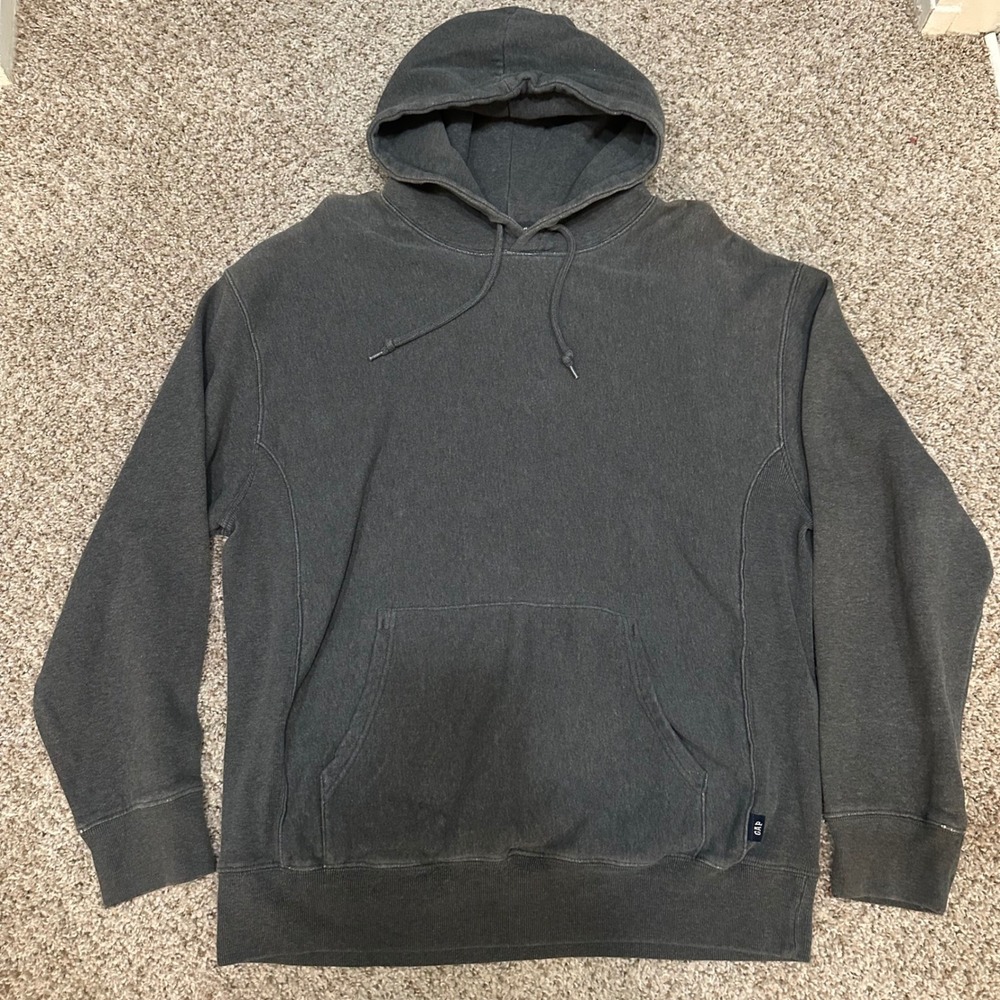 Gap Mens Hoodie Size Medium Gray Preowned Heavyweight Reverse Weave Style